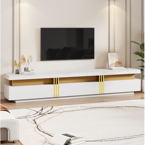 Mobile TV 200x40x42 cm bianco con piano effetto marmo e 3 cassetti, in truciolare (1/5)