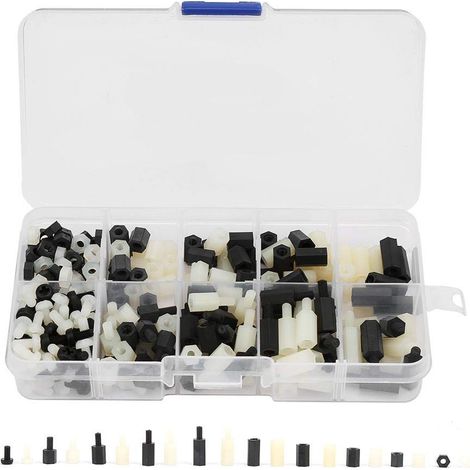 300pcs entretoise hexagonale M3 en nylon blanc et noir avec écrou hexagonal M3 et kit de vis cruciformes.