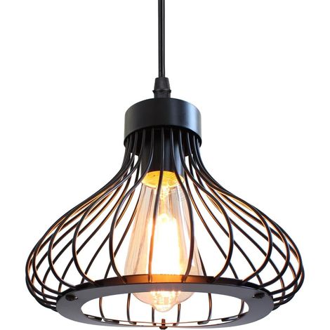 Lampe Suspension Industrielle E27 23cm Retro Plafonnier Lustre Luminaire Cafe Restaurant Noir 1PCS (1/5)