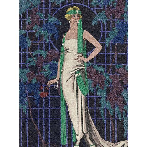 Papier peint panoramique noir & vert effet mosaïque Tapisserie panoramique femme & plante idéale escalier Papier peint panoramique salon (1/2)