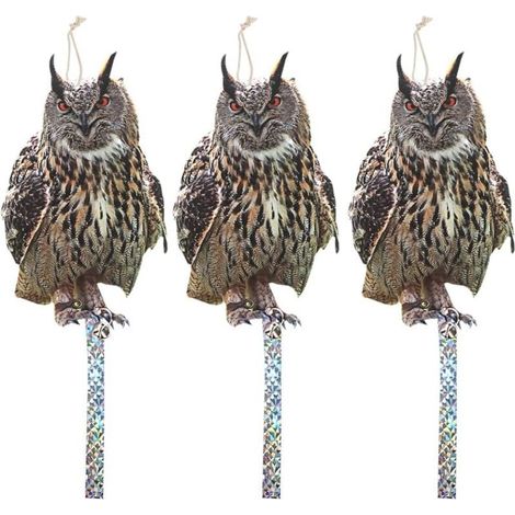 Lot de 3 Répulsifs Anti Oiseaux Pigeons Effaroucheur Réfléchissant avec Clochette Hibou (1/4)
