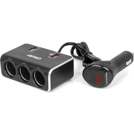 Adaptador divisor para toma de mechero con cargador 2x USB-A QC3.0 12V 24V 120W 80cm amio-04364 (1/5)