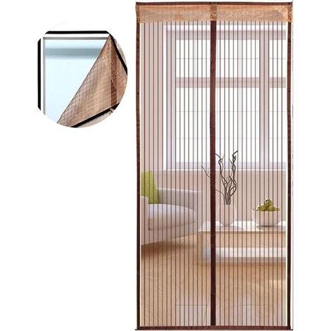 Moustiquaire Porte Magnétique Bande adhésives Moustiquaire Sur Mesure de Porte Rideau de Porte Antimoustique Pour Couloirs Portes Patio Marron, 95x210cm (1/5)