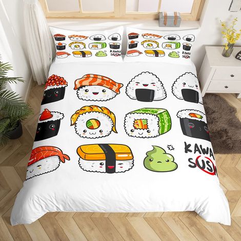 Housse de couette souple Style japonais Ensemble housse de couette 200x200cm mignon dessin animé japonais sushi housses de couette dessin animé chambre (1/5)