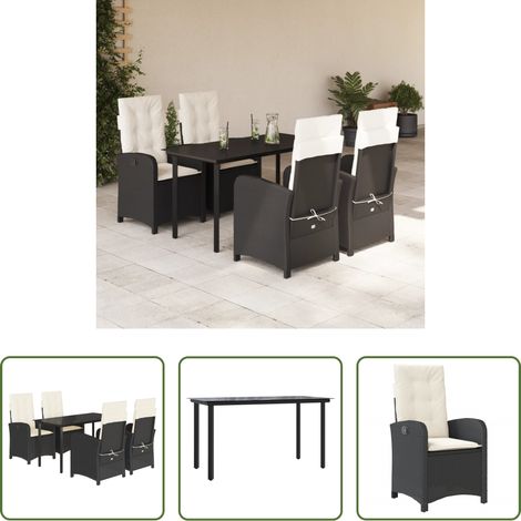 vidaXL Gartenessgruppe -  5-tlg. Garten-Essgruppe mit Kissen Schwarz Poly Rattan (1/5)