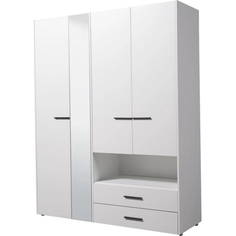armadio 4 ante battenti "lisbona" con specchio e 2 cassetti bianco 161x55x205 cm (1/4)