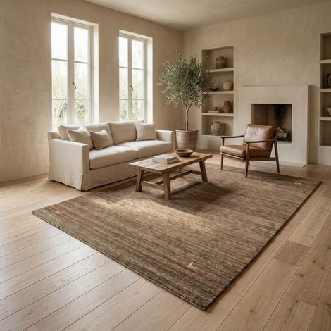 Tapis Gabbeh indien Tapis Sahara - Tapis en laine - 140x70cm, Rectangular - 100% Laine vierge - Tissé main - Marron