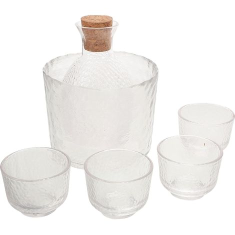 Saké japonais et petits tasses à thé en verre 6 pièces avec saké dures, Karaffe au design (1/5)