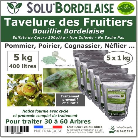 Bouillie Bordelaise Non Colorée spécial Tavelure des Fruitiers, SOLU'BORDELAISE - Sachet de 5kg (1/3)
