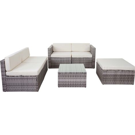 [NON UTILIZZATO] Set salotto giardino esterno salottino HHG-578 polyrattan grigio con cuscini avorio