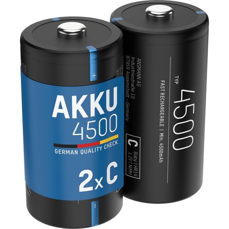 ANSMANN Akku Baby C, 4500 mAh 1,2V, 2 Stück, geringe Selbstentladung