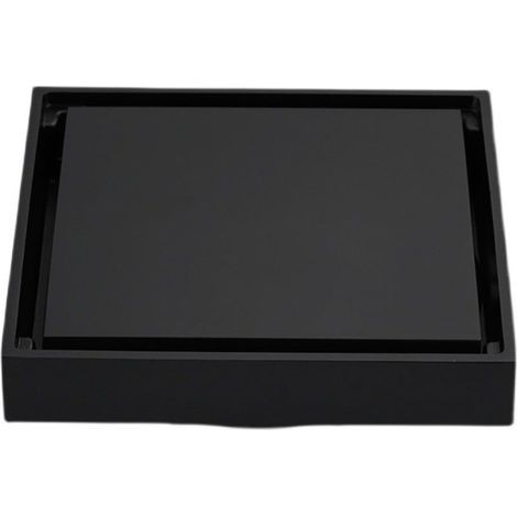 pair Linghhang – Siphon de sol encastré noir 10x10cm – Laiton massif et acier inoxydable – Noyau étanche avec filtre à cheveux – Installation facile (1/5)