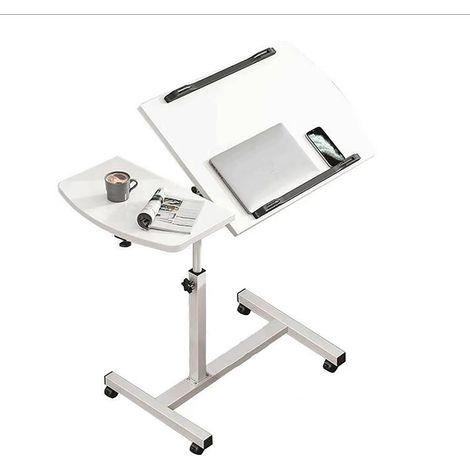 Ratstone Table Pour Ordinateur Portable,Table De Lit Medical,Bureau Roulant Avec Plateau,Support D'Ordinateur Portable Réglable En Hauteur,Bureau Debout Mobile 60X40 Cminclinable (Blanc) (1/5)