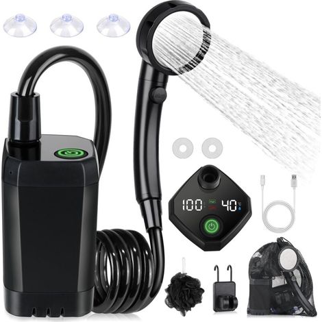 Kit Douche de Camping,Douche Portable,Pompe de Douche Électrique Rechargeable,avec Afficheur Intelligent et Pomme de Douche 4 Modes (1/4)