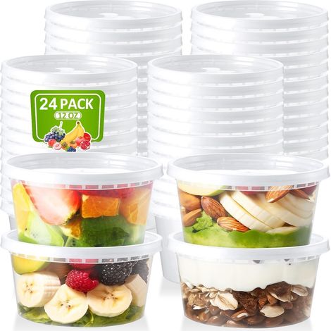 24-Piece Plastic Soup Storage Containers with Lids, 360ml/12oz Reusable Cups for Food Storage, Leakproof, Freezer Safe, Microwave Safe