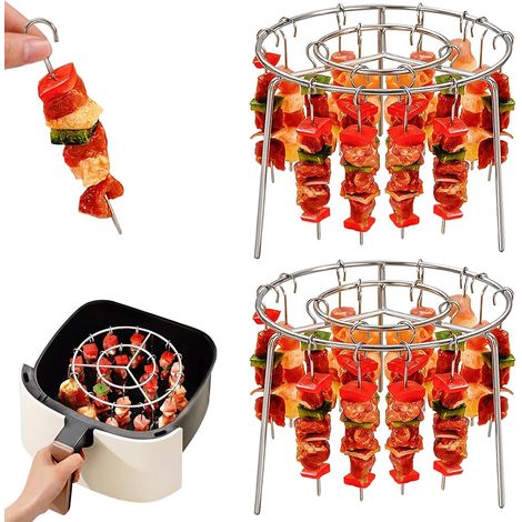 Griglia per friggitrice ad aria rotonda da 6 pollici, confezione da 2, griglia per friggitrice ad aria sospesa in acciaio inossidabile con 24 spiedini, griglia multiuso per spiedini di cottura (1/5)
