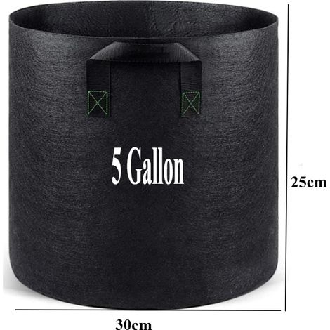 Sacs de culture pour plantes (5 gallons, 2 pièces) : Capacités disponibles. Sacs de culture épais en tissu non tissé avec poignées et aération. Pots en tissu. (1/4)