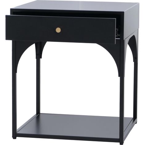 [JAMAIS UTILISÉ] Table de chevet HHG-448, commode, table d'appoint, table de nuit, tiroir métallique 50 x 43 x 41 cm, noir