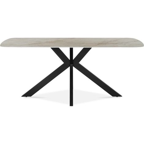 Esstisch ARVENA – 180x90 cm – Farbton marmoriertes Beige – Steinoptik-Tischplatte – Elegantes und modernes Design