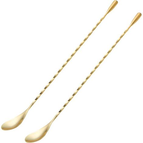 Cuillères à cocktail dorées - Lot de 2 - Longueur 30 cm - Acier inoxydable 304 - Finition miroir - Poignée ergonomique (1/5)