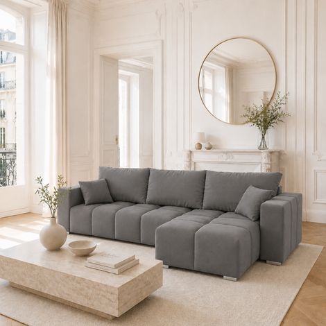 COLINIA - Canapé d’angle convertible en tissu - 4 places - 249 cm - Gris (1/5)