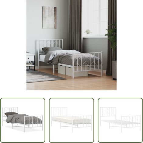 vidaXL Lit avec tête et pied - Cadre de lit métal sans matelas avec pied de lit blanc 80x200cm (1/5)