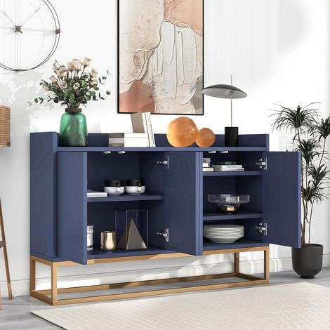 Buffet 4 portes sans poignées bleu, design moderne et minimaliste (1/5)