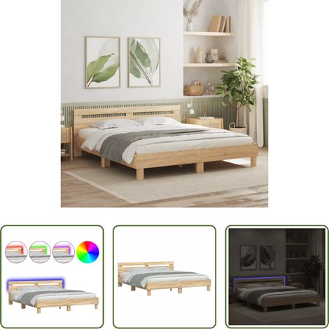 vidaXL Lits LED RVB - Cadre de lit avec LED sans matelas chêne sonoma 200x200 cm (1/5)