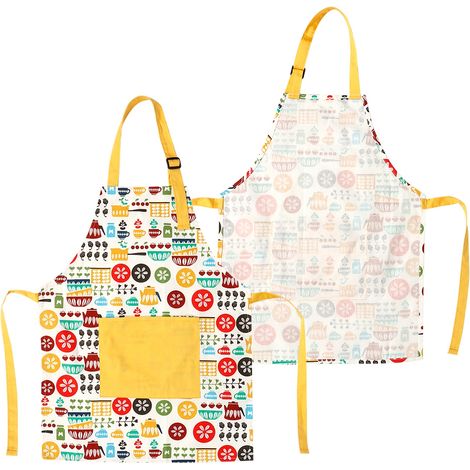 Tablier de cuisine rembourré en coton épais pour enfants avec poches, idéal pour la maison et la famille (parent-enfant). (1/5)
