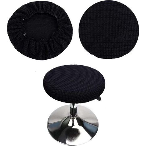 Housses de tabourets ronds (set de 2 pièces noir), adaptées aux tabourets 28-40cm, bar et café, housses de tabourets ronds élastiques, lavables et faciles à entretenir, douces et durables (1/4)