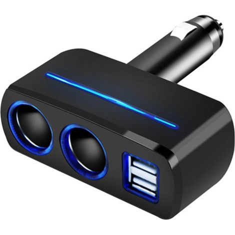 Adaptador de encendedor de cigarrillos para coche de 12 V con dos puertos USB, divisor doble y enchufe tipo S. (1/5)
