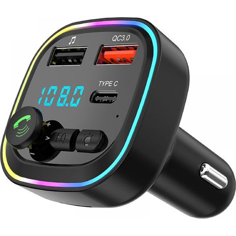 Longziming – Transmetteur FM Bluetooth 5.3 – Adaptateur voiture avec charge rapide QC3.0 – 2 ports USB et 1 port Type-C – Appels mains libres (1/5)