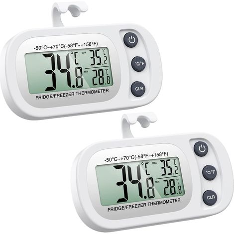termómetros para refrigerador, termómetro digital para congelador con gancho, pantalla LCD de fácil lectura, color blanco. (1/4)