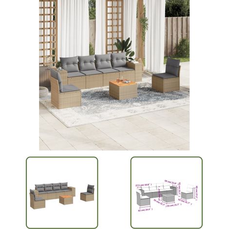 The Living Store 7-tlg. Garten-Sofagarnitur mit Kissen Beige Poly Rattan - Gartensorganisation - Outdoor Möbel - Gartenlounge - Lounge Set - Esstischset (1/3)