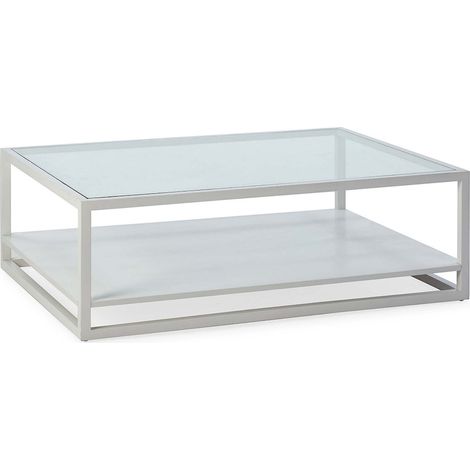 Table basse verre et bois de cèdre gris voilé design moderne - Blanc et transparent finition gris voilé (1/2)