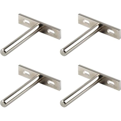 4 Pièces Equerre Etagere Murale Flottante Invisible 79mm, Support Etagere Murale en Métal, Tablette Flottante Support Charge Lourde, Nickelé (1/5)