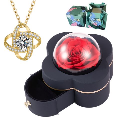 1 coffret à bijoux, rose éternelle, collier cœur, cadeau Saint-Valentin, anniversaire, Fête des Mères (1/5)