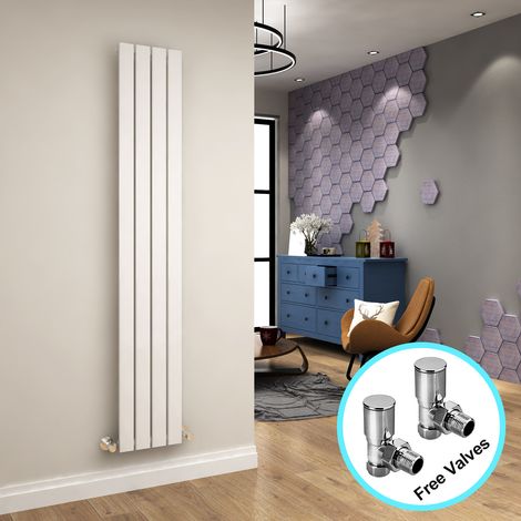 ELEGANT Wall/Floor Mounted Vertical Radiator Designer Flat Panel 1800x300mm Heating Radiator White Single with Angled Radiator Valve (1/5)