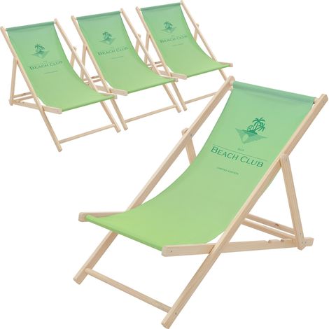 ECD Germany 4x Sedia a Sdraio Pieghevole in Legno con Tessuto Traspirante Beach Club Verde, Schienale Reclinabile in 3 Posizioni, Lettino Relax con Portata 120 kg per Spiaggia, Giardino e Terrazza (1/5)