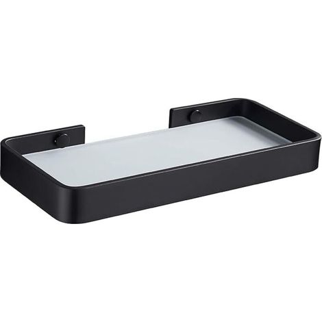 Étagère de salle de bain en verre trempé sans perçage Étagère de douche rectangulaire Noir (26 cm)