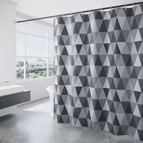 Rideau de douche, rideau de douche 180x200 cm, rideau de douche polyester lavable en machine, rideau de douche salle de bain, motif triangle (1/4)