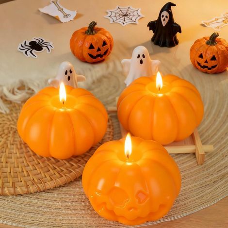 3er Set Kürbis Duftkerzen aus Sojawachs, handgefertigt, Deko für Herbst & Halloween