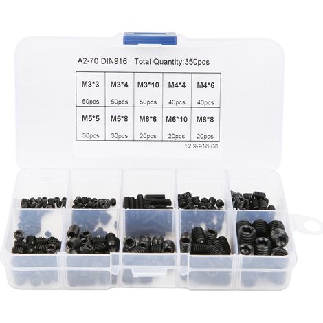 Jeu de 350 vis à verrouillage concave M3-M8 en acier allié haute résistance de classe 12.9 (1/5)