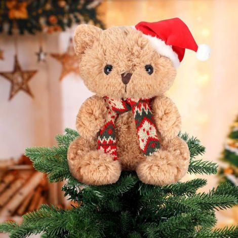 1 Ours en peluche, Costume Père Noël, Écharpe rouge, Décoration sapin de Noël, 23 cm (1/5)