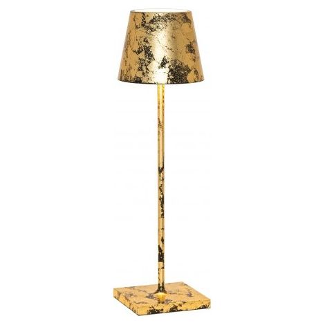 Lampada a led da tavolo Poldina Pro Nera Foglia Oro Craquelè ricaricabile e dimmerabile con batteria fino a 12 ore