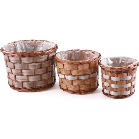 Portavaso rotondo in vimini e pvc in set di 3, Ø32H23 cm (1/2)