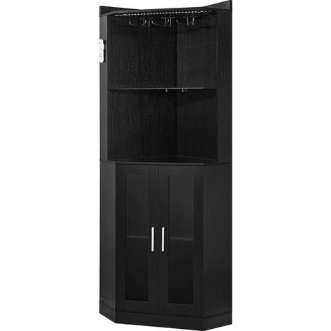 Cave a vin d angle meuble bar rangement buffet sideboard porte-verres LED anti-bascule cuisine salle a manger noir (1/5)