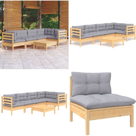 6-tlg. Garten-Lounge-Set mit Grauen Kissen Kiefernholz - Garten Lounge Set - Kiefernholz Möbel - Outdoor Möbel - Loungemöbel - Gartenmöbel - Home & Living