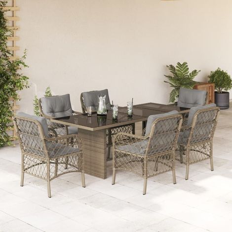 7-tlg. Garten-Essgruppe mit Kissen Beigemischung Poly Rattan vidaXL