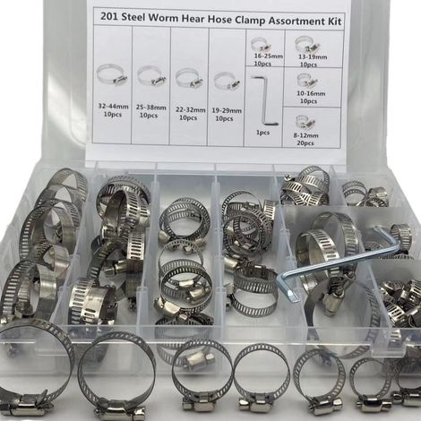 91-teiliges Set verstellbare Schlauchschellen, Edelstahl-Schlauchschellen, Schlauchclips, 8 Größen 8–44 mm, Schlauchschelle für Wasserleitung, Sanitär, Automobil und Mechanik
